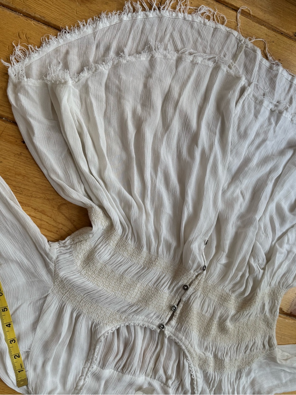 Free People Smocked Top Gauze Flowy Oversized Tunic Ivory Large Boho - Picture 10 of 10